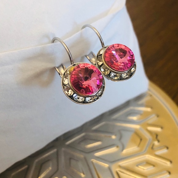 Silver Crystal Pink & White Drop Earrings - Picture 3 of 8